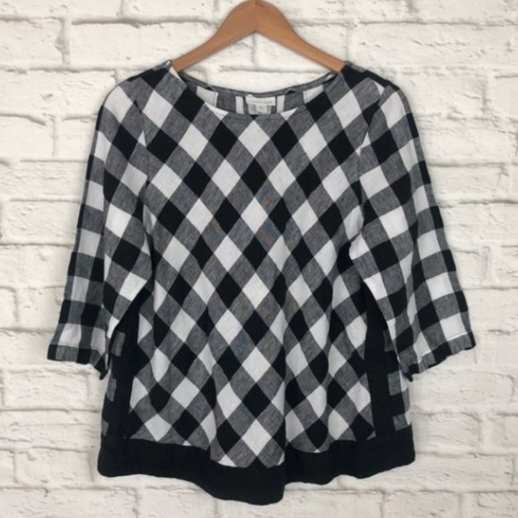 J. Jill Tops - J. Jill Buffalo Plaid “love linen” 3/4 Sleeve Top Petite